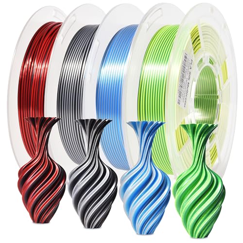RAMBERY Silk Dual Color 3D Printer Filament Bundle 1.75mm +/- 0.02mm, Bicolor PLA 3D Printing Filament 200gX4 Spools (1.