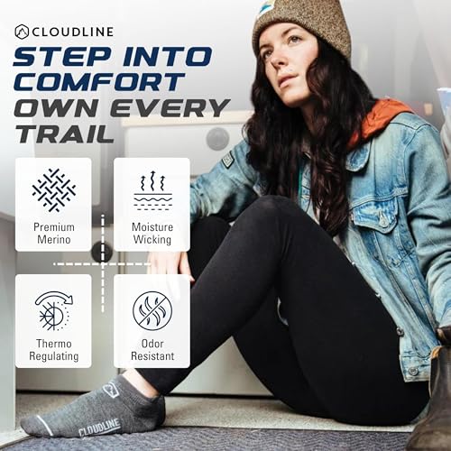 CloudLine - Merino Wool Socks for Men and Women - Light Cushion, Anti-Blister & Moisture Wicking Wool Running Socks - 1 Pair2