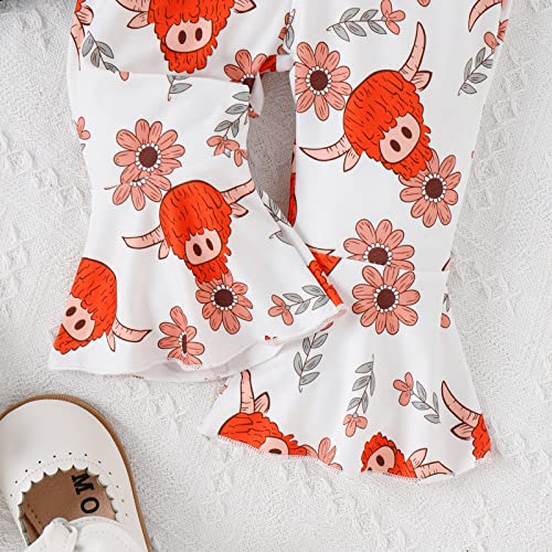 Lykmera Camiseta de manga comprida para meninas com estampa de vaca pulôver tops sino calças criança