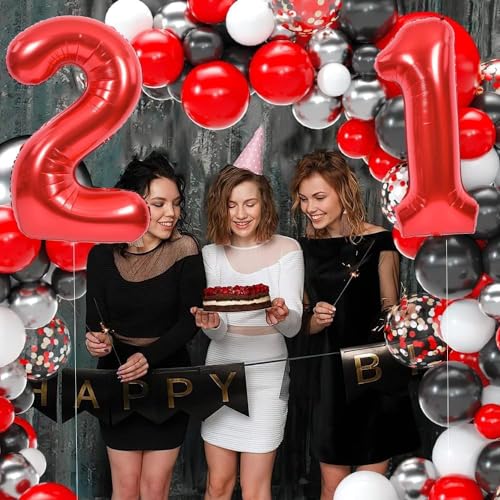 Image of TONIFUL 40 Inch Red Number 25 Balloons Large Foil 25th Birthday Decorations