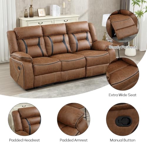 Image of EBELLO Faux Leather Recliner Sofa Furniture Set for Living Room, 1 Recliner Chairs, Two 3 Seat Reclining Sofa Couch Set for Meeting Room, Brown