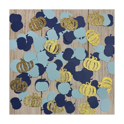 Crafts4u Pumpkin Confetti Blue and Gold Glitter Boy Baby Shower Birthday Little Pumpkin Party Decorations