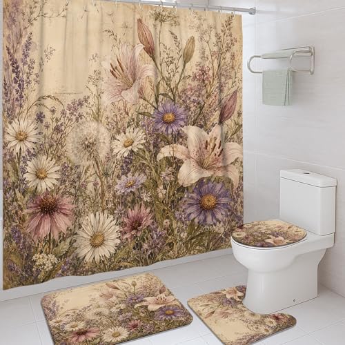 Rideau de douche et tapis violet pour rénover une salle de bain - 2