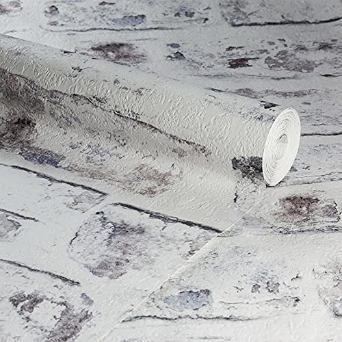 SOPHIE LAURENCE Luxury Realistic Stone Brick Wall Effect Textured Wallpaper - Paste The Wall - Whitewash Rustic Cream 3D Wallpaper