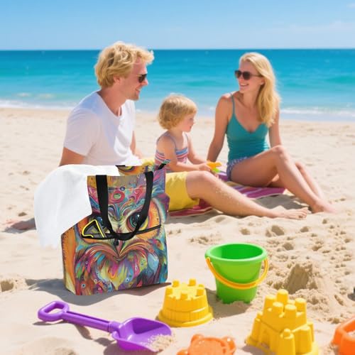 Bolsa de libros y bolsas para profesores con cremallera y búho psicodélico 7