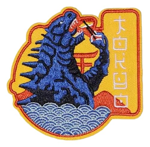 King of Monsters Godzillas Eating Sushi 3.5 Inches Tall Embroidered Iron on Patch