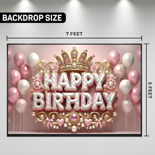 Image of Happy Birthday Theme Backdrop Banner 5x7 ft - Digital Print Cloth Background, Reusable Birthday Party Wall Decoration for Girls, Photo Booth & Stage Decor (BD 11)