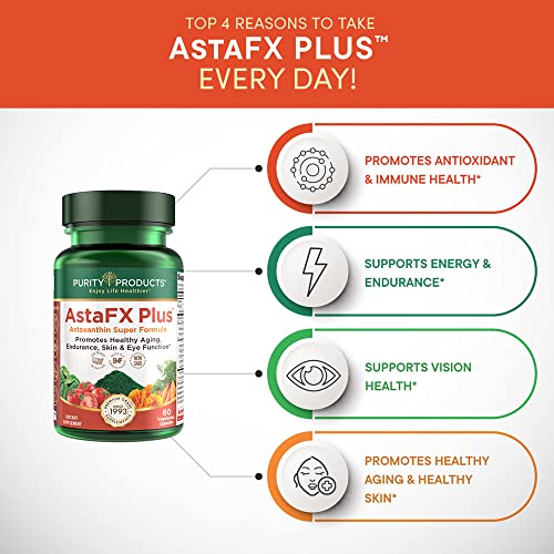 Purity Products Astafx Plus - Astaxanthin Super Formula - 30 Day Supply From Supports Endurance - Promotes Healthy Skin - Supports Visual Health - Up To 6,000 Times More Powerful Than Vitamin C #TOP3