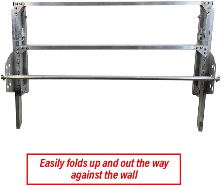 Pit Posse 576 Fold Up Tire Rack 4 Foot Wall Mount - Folding Adjustable Tire Holder Aluminum Storage Organizer - Made in USA- Rated 300lbs Garage Enclosed Race Trailer Shop Motorcycle ATV RV Cars