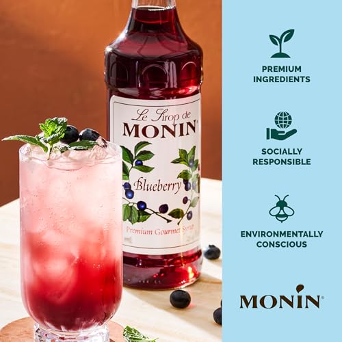 Image of Monin - Blueberry Syrup, Mildly Sweet & Tart Blueberry Flavor, Great for Teas, Lemonades, Smoothies, & Cocktails, Gluten-Free, Non-GMO (1 Liter)