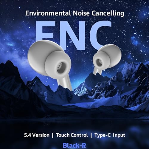Image of Black-R Truly Wireless Bluetooth in Ear Earbuds with Active Noise Cancellation Buds, Bombastic Bass, Type C Fast Charging, 4Mics for Calling, v5.4 Bluetooth TWS, Wireless Earphones with mic, White