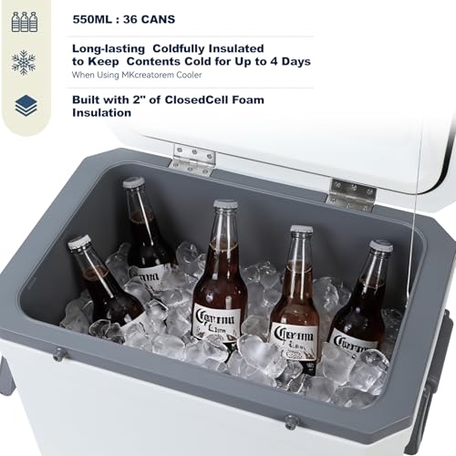 MandKreator 47.5QT Portable Wheeled Cooler with Drain Outlet, Handle, Ultra-Light Ice Chest with Cup Holders, Drink Cooler with Long Ice Retention for Camping, Beach, Party, Picnic, Tailgate by MKcreatorem - Image 2