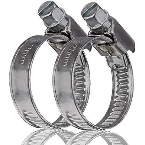 GARSIDURO® 2 Stück DIN3017 Schlauchschellen 16-27mm in W5 Industriequalität, 9 mm Band - hochwertiges Set aus rostfreien V4A Schlauchklemmen für Waschmaschine, Ablaufschlauch, Geschirrspüler Cover
