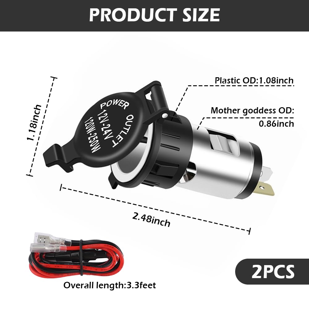 Amazon.com: 2PCS 12V Cigarette Lighter Socket - Car Cigarette Lighter Socket  with Extension Cable & Waterproof Cover