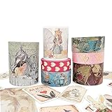 Alice Adventures in Wonderland Washi Tape Set, 7 washi Tape Rolls, 40 Stickers, 30 Pieces Die Cut Stickers, Versatile Scrapbook Decoupage Crafting Supplies, Party Decorations