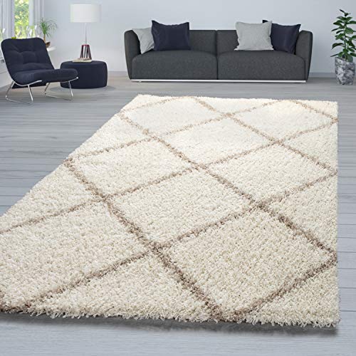 TT Home Wohnzimmer Hochflor Teppich Shaggy Modernes Rauten Design In Skandi Optik,...