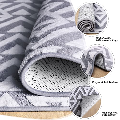 Grey Area Rug For Bedroom, Memory Foam Rugs 6'X9' For Living Room, Plush Geometric Textured Carpets For Kids Room, Shaggy Washable Rug For Nursery Dorm Room Decor, Grey Rug #TOP3