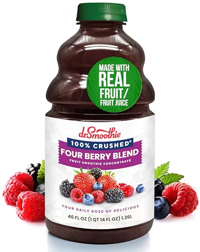 Dr. Smoothie 100% Crushed Four Berry Blend – No Added Sugar, Made with Real Fruits/Fruit Juice – Vegan, No Artificial Colors or Flavors – Raspberry, Strawberry, Blackberry, & Blueberry – 46 oz Bottle