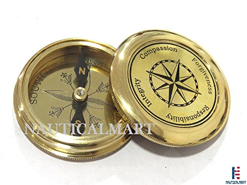 Nauticalmart Vintage Brass Compass With Nautical Gift Case Integrity, Responsibility, Forgiveness, Compassion Maritime #TOP2