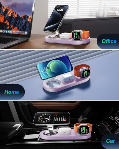 Image of Foldable 3 in 1 Wireless Charging Station for Apple Mag-Safe Charger Stand