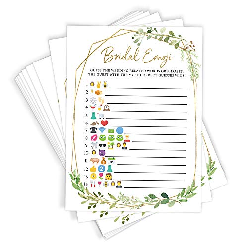 Printed Party Bridal Shower Games – Emoji Guessing Game with Popular Wedding Phrases, Fun Wedding Shower Activity, Botanical Greenery Theme, 50 Guests