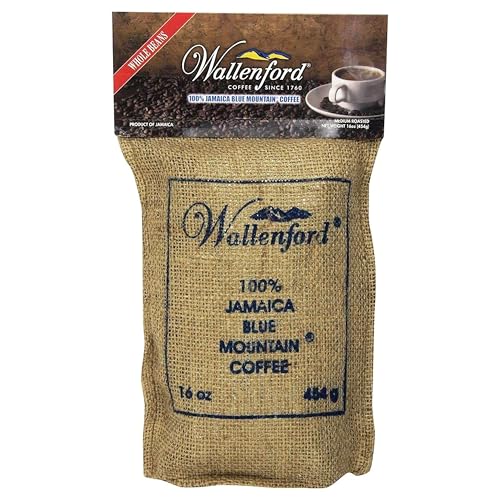 Wallenford's 100% Jamaica Blue Mountain Roasted Whole BeanCoffee - Authentic Jamaican Blue Mountain Coffee Beans, Blue Mountain Coffee from Jamaica - 16oz