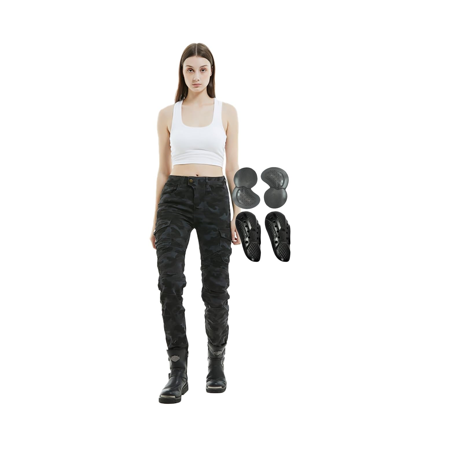 Pantaloni Da Motocross Da Donna, In Denim Resistente Agli Strappi, Con Vita Regolabile, Jeans for La Guida Fuoristrada(M)