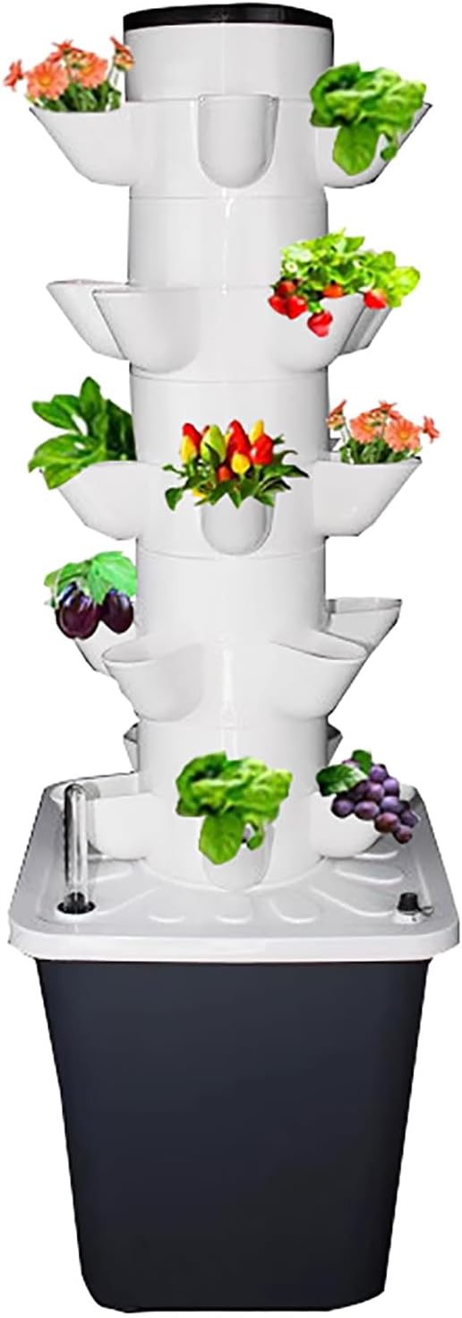 Hydroponic Growing System Kit,30-plants Indoor Vertical Tower Garden System Kit,smart Garden Hydroponic Germination Kit Vegetable Tower With Pump For Herbs, Fruits And Vegetables(25 holes, White)