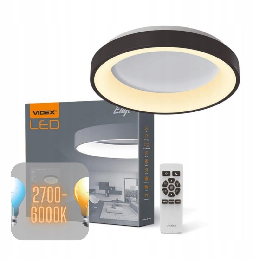 Plafon ściemniacz timer LED Videx 72W natynkowy czarny 45 cm 4700lm + pilot
