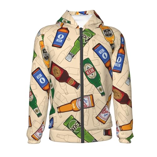 Beer Bottles Seamless Pattern Kids Pullover Hoodies Boys Zip Up Sweatshirts Girls Athletic Clothes with Pocket2
