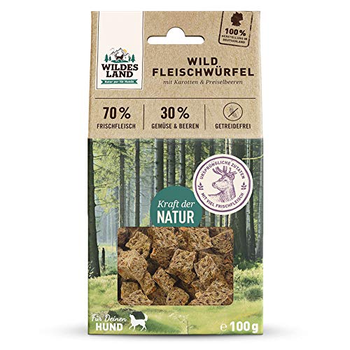 Produktbild von Wildes Land Fleischwürfel Wild mit Karotte und Preiselbeeren - 6 x 100 g