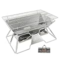 CAMPINGMOON Portable Camping Fire Pit Stainless Steel Foldable Collapsible BBQ Grill Wood Burning Charcoal 20x13-inch with Carrying Bag MT-3