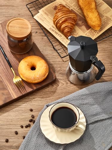 Yabano Stovetop Espresso Maker, 6 Cup Moka Pot Italian Coffee Maker for Rich Espresso, Cappuccino or Latte – Durable Aluminium Greca Coffee Maker for Gas, Electric & Ceramic Hobs (Black+Silver) - Image 7