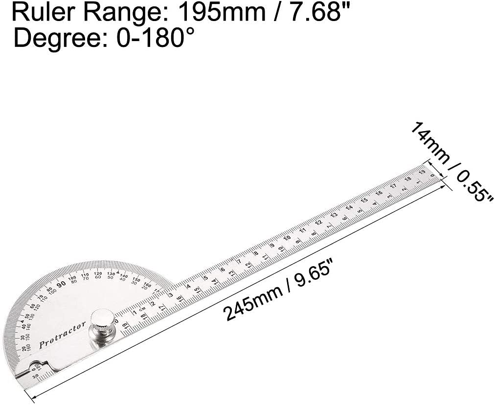 Angle Ruler Measuring Ruler， Durable Angle Ruler Double-arm Stainless Steel Angle Gauge 180 Degree Adjustable Semicircle Indexing Gauge Protractor Angle Ruler Ruler