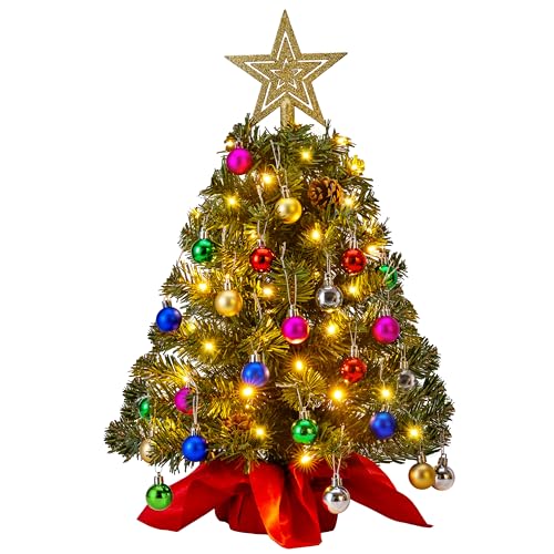Joiedomi 24'/2FT Prelit Tabletop Christmas Tree with Warm Lights, Holly Berries, Pine Cones for Best Holiday Season Decorations Christmas Decoration Tree Decor for Indoor Xmas Tabletop Decor