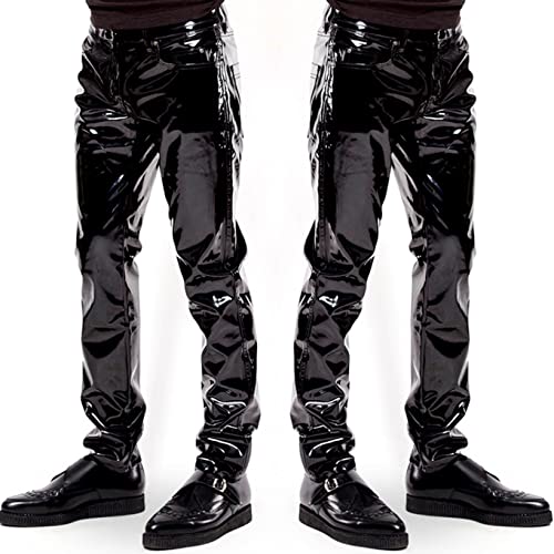 Men's Shiny PVC Leather Trousers Motorcycle Riding Biker Straight Long Pencil Pants2