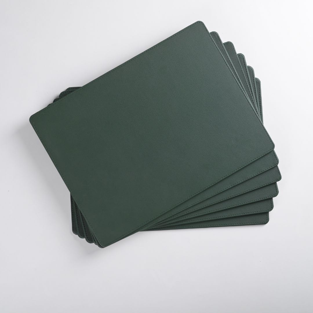 CASA BOTANICAL Set of 6 Faux Leather Placemats for Dining Table | Stylish and Durable Table Mats | Modern Colours & Designs, Use at Home, Cafes, Restaurants & Hotels (Placemats Green) 3