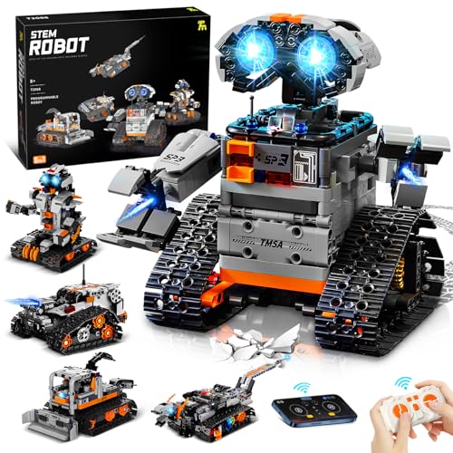 YOOHBERRYS Technic Robot dla dzieci, 5 w 1 Programowalny zestaw do budowy robota z aplikacją i pilotem zdalnego sterowania, kreatywny prezent edukacyjny dla chłopców i dziewcząt w wieku 8 lat (szary)