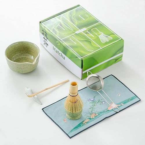 Miniatura 3 de Juego de batidor de matcha, juego de matcha, incluye cuenco matcha, batidor y soporte de matcha, tamiz, cuchara, tapete de tela, regalo para los