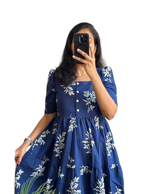 Image of Women's Pure Cotton Maxi Midi Dress Western Dress for Women Elegant Floral Printed Long Dresses | Soft & Breathable Fabric | Casual Trending Dress