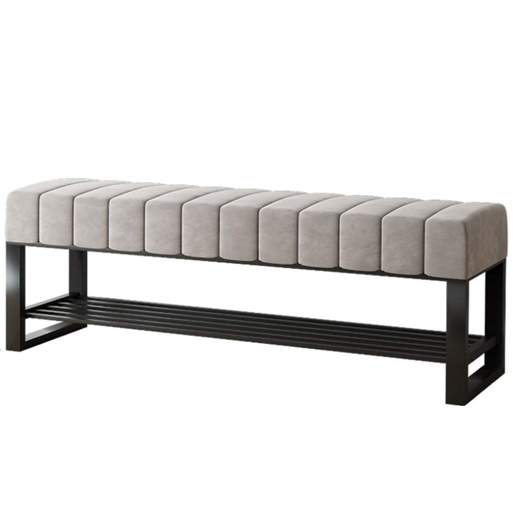 SXZenSpace Shoe Rack Rectangular Sofa Stool Velvet Cushion Changing Shoes at Home Storage Wrought Iron Frame for Entrance to Bedroom Living Room 80/100/120cm (Color:Huise, Size:100cm/39.4in)