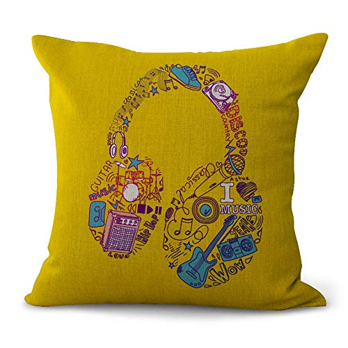 Hengjiang Musique fête Housses de coussin Guitare enregistrer Note de musique Peinture en coton et lin 18 x 18/45 x 45 cm Couvre-lit , Drap en coton, 09 Cover