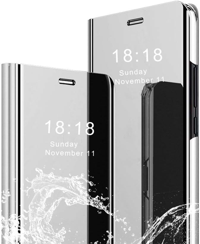 Aidinar for Samsung Galaxy A70 Case, Mirror Smart Flip Cover Stand Function Flip Case Cover for Samsung Galaxy A70 Smartphone -Silver