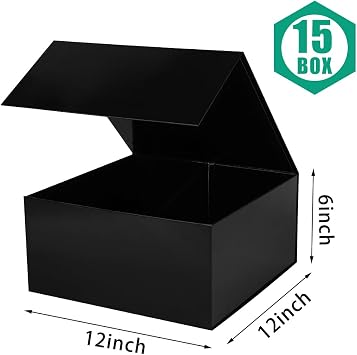 Magnetic Gift Box 15 Pack Black Large Gift Box with Lids Closure in Bulk, Luxury Cardboard Gift Boxes for Presents,Bridesmaid Proposal,Packaging for Small Business,Parties,Bulk 12x12x6