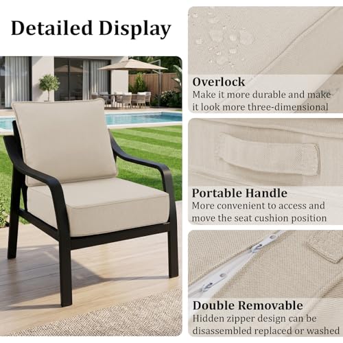 Image of 6 inch Thick Outdoor Chair Cushions, 24 x24 Inch Patio Furniture Cushions Set of 4 with Water Resistant & Removable Cover, UV Resistant, 30D High Density Sponge Patio Cushion, Beige