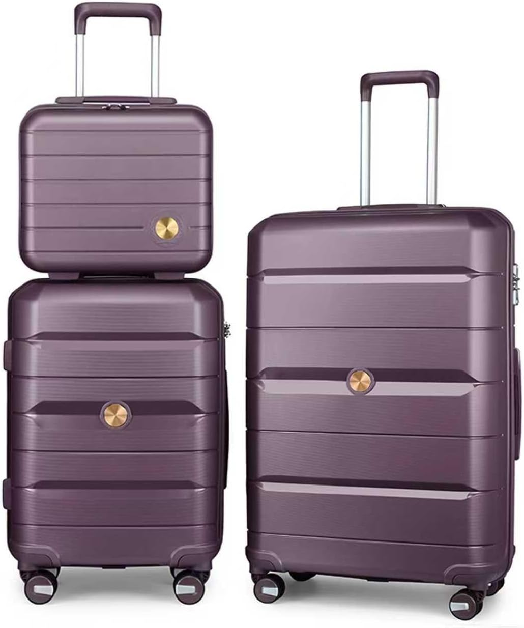 Somago 3 Pieces Luggage Set(14/20/24) PP Lightweight 4 Double 360 Degrees Mute Spinner Wheels Suitcase with TSA Lock & YKK Zipper (Elegant Purple)