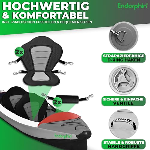 Foto von Kajak Aufblasbar - 2 Personen - Drop Stitch Boot - 2er Sitz mit Paddel - Aufblasbares Kayak für 2 Sportler mit praktischer Tragetasche + Luftpumpe