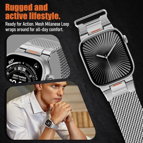 Image of BXUXOHS Milanese Loop for Apple Watch Ultra 3 /2 Band 49mm 46mm 45mm 44mm 42mm Men,Tactical Mecha Strap Military-Grade Design,Magnetic Metal Wristband for iWatch Ultra 2 /3 Series 11 /10 /9 /8 /7 /6 /5 /4 SE