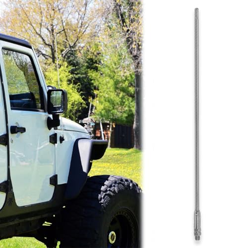Antenna Compatible with Wrangler JK JKU JL JLU Rubicon Sahara Gladiator 2007-2024 | 13 inches Flexible Rubber Antenna Replacement | Designed for Optimized FM/AM Reception (Chrome)