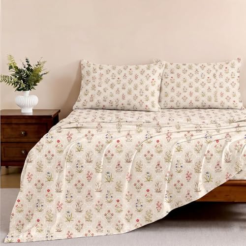 Image of Ishro Home Premium Bedsheet for Double Bed with 2 Pillow Covers - Cloud Cotton Bedsheet, Soft, Silky Smooth & Wrinkle Resistant, Luxury Printed Design (Flat Double Bed Size, Paris Meadow)